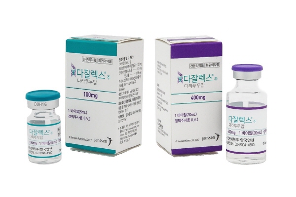 ▲ 존슨앤드존슨의 제약부문 국내 법인인 한국얀센은 다발골수종 치료제 다잘렉스주(성분명 다라투무맙)를 추가한 4제 병용요법이 1차 치료제로 보험급여가 확대 적용된다고 밝혔다.